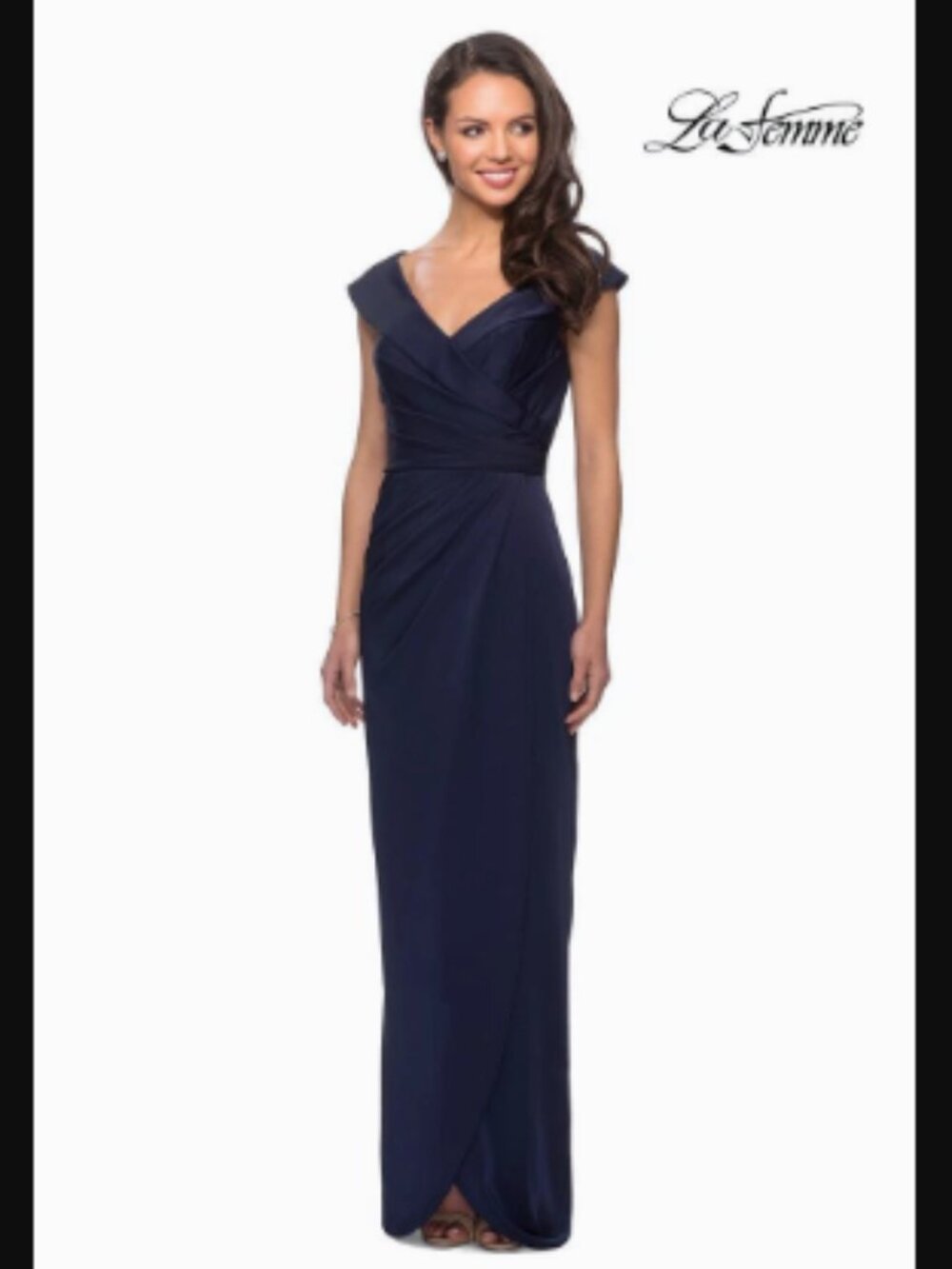 La Femme Ruched Off Shoulder Column Gown, Sz 8